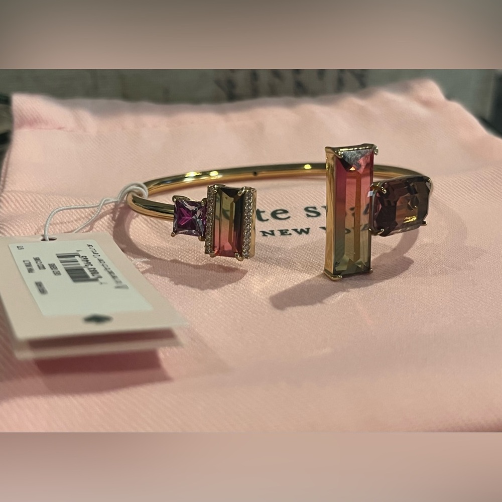 Kate Spade Gold-tone Cuff Bracelet with Multicolor Rectangular and Square Stones - Picture 6 of 9